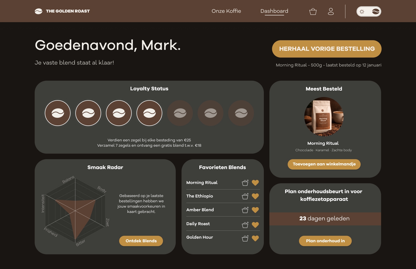 Golden Roast dashboard